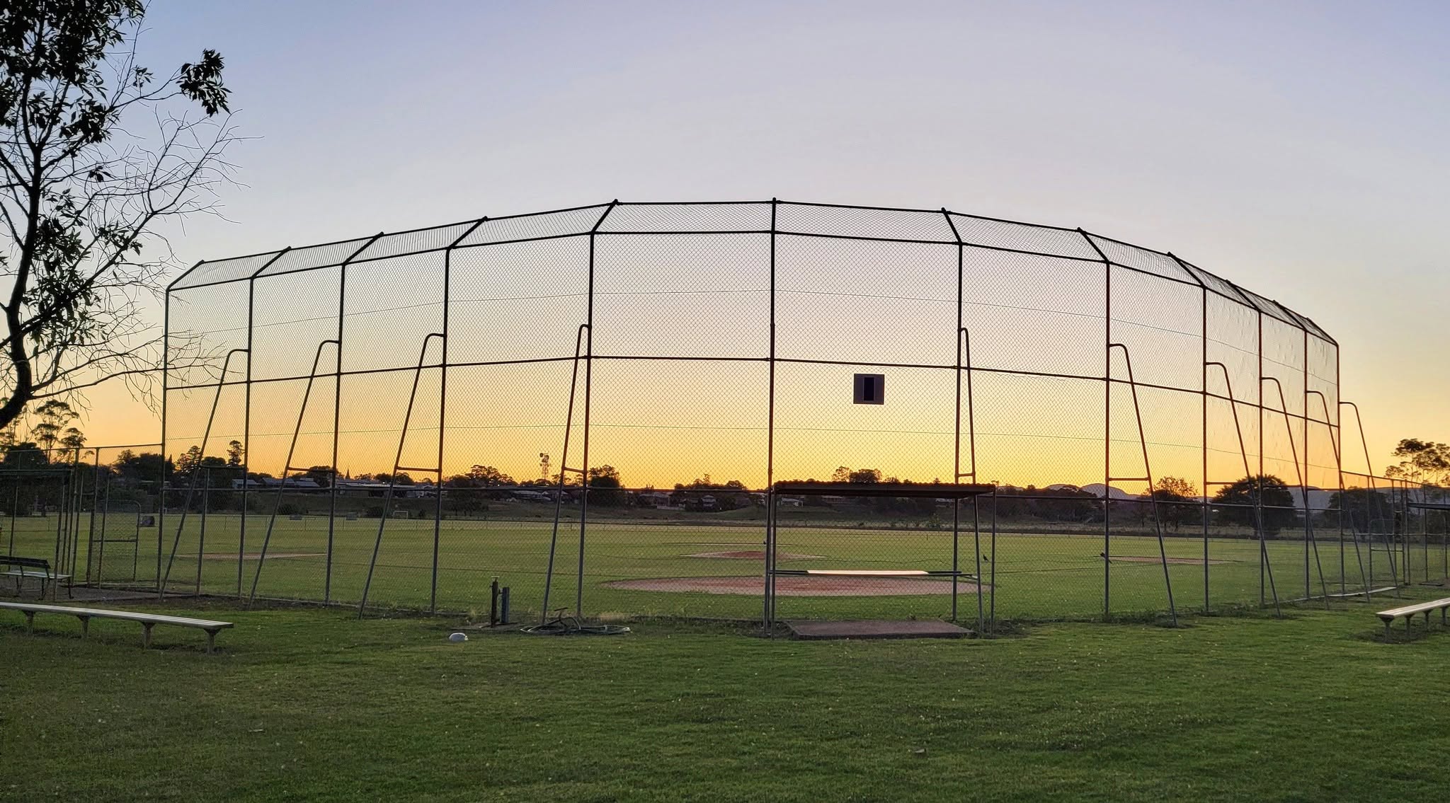 Bensons Lane Baseball Complex diamond at dusk